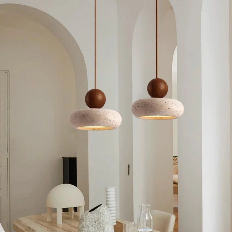 suspension lumineuse moderne pierre naturelle blanc brun lustre salon cuisine chambre minimaliste