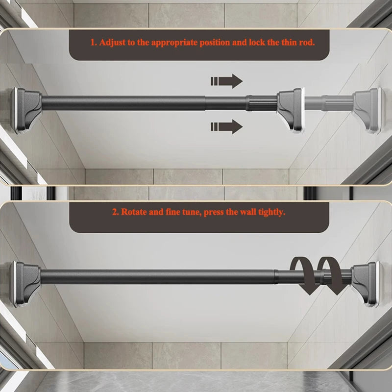 support mural vêtements noir clips fixations instructions moderne tringle extensible acier inoxydable