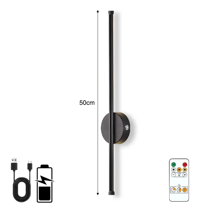 lampe murale led rechargeable sans fil noir doré moderne télécommande tactile 50cm 80cm