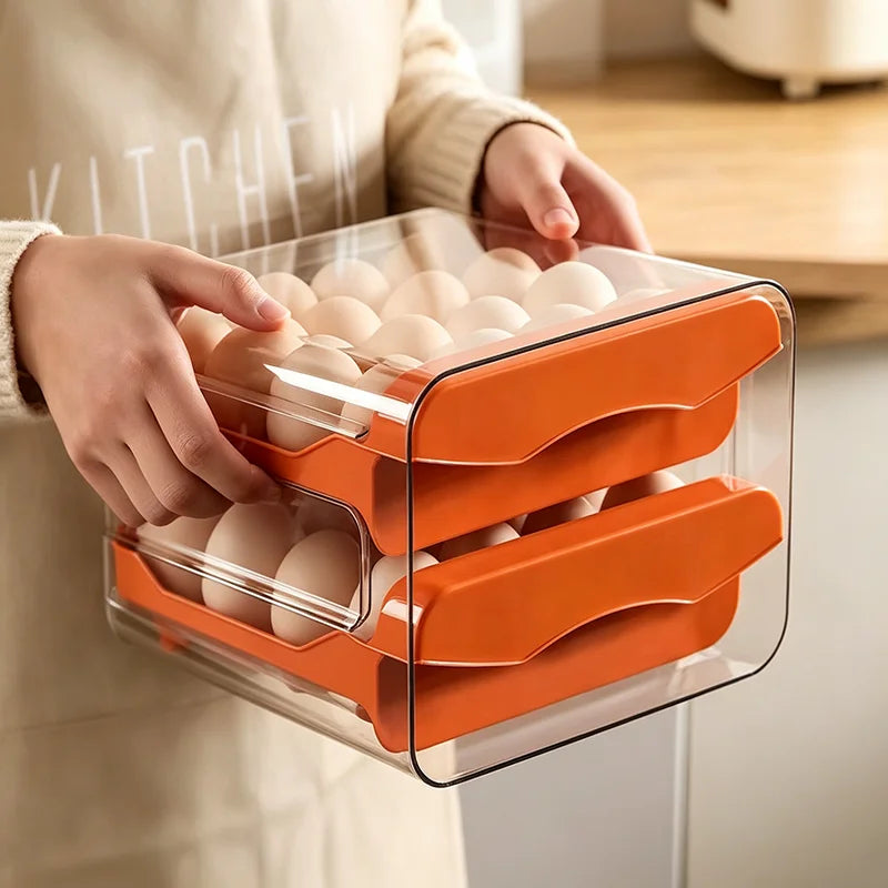 boîte œufs transparente moderne 18 compartiments poignée blanc orange plastique réutilisable