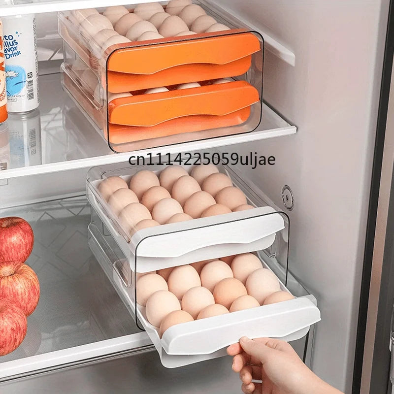 boîte rangement œufs transparente orange moderne poignées deux niveaux grande capacité pratique cuisine