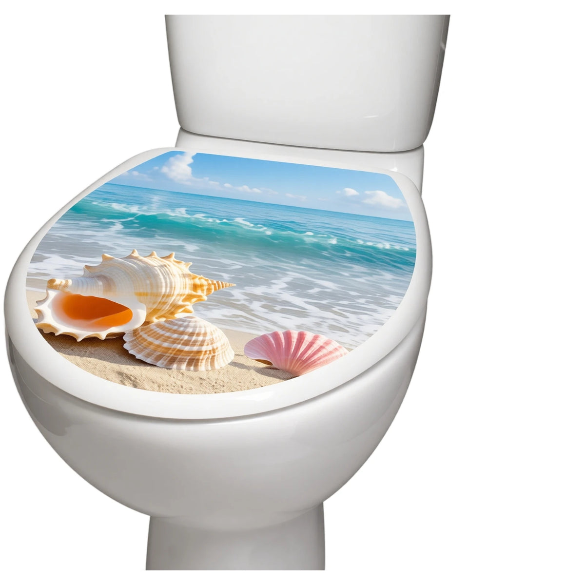 sticker plage coquillages eau ciel toilette salle bain décoration amovible adhésif réaliste