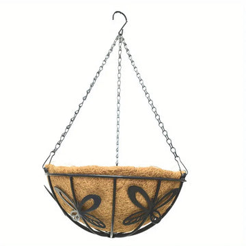 jardinière suspendue métal motif papillon fleurs pensées chrysanthèmes rustique décoration balconintérieur noix coco texturée