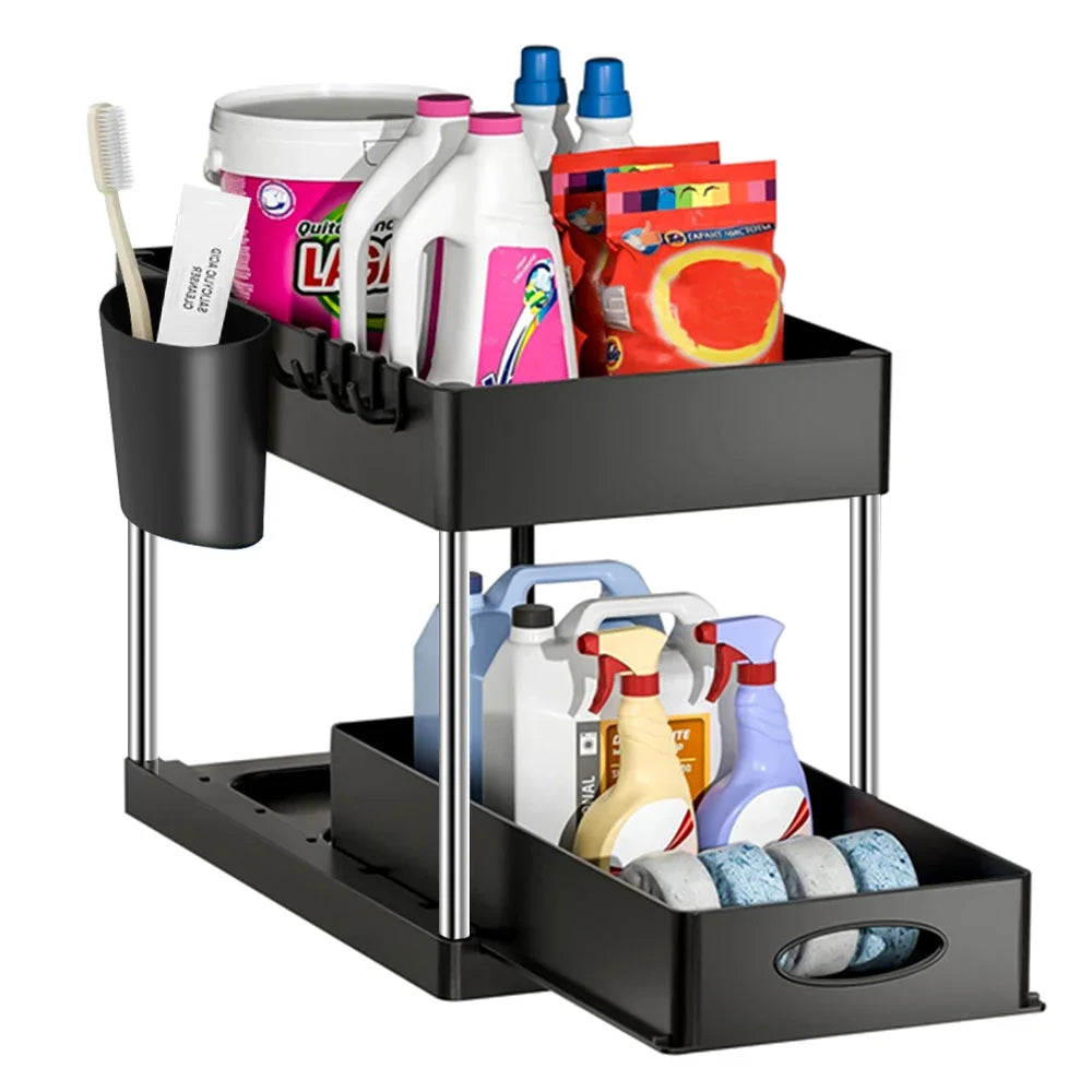 rangement sous évier noir moderne niveaux clips antislip pads tubes support