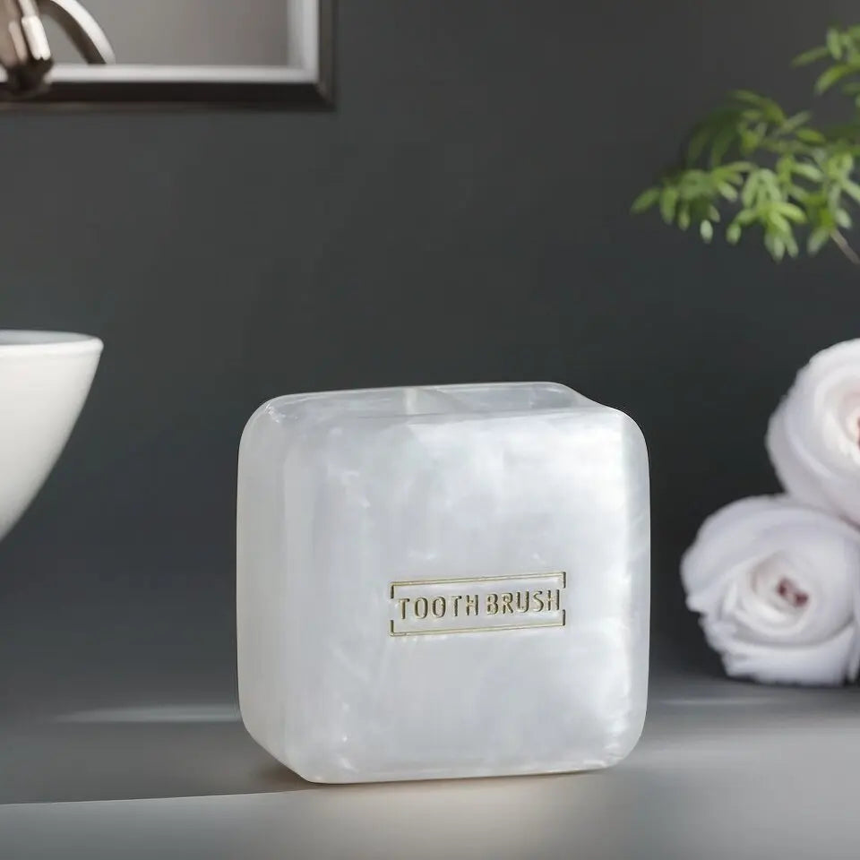 ensemble salle bain blanc or marbre moderne brosse dents savon pompe plateau rangement