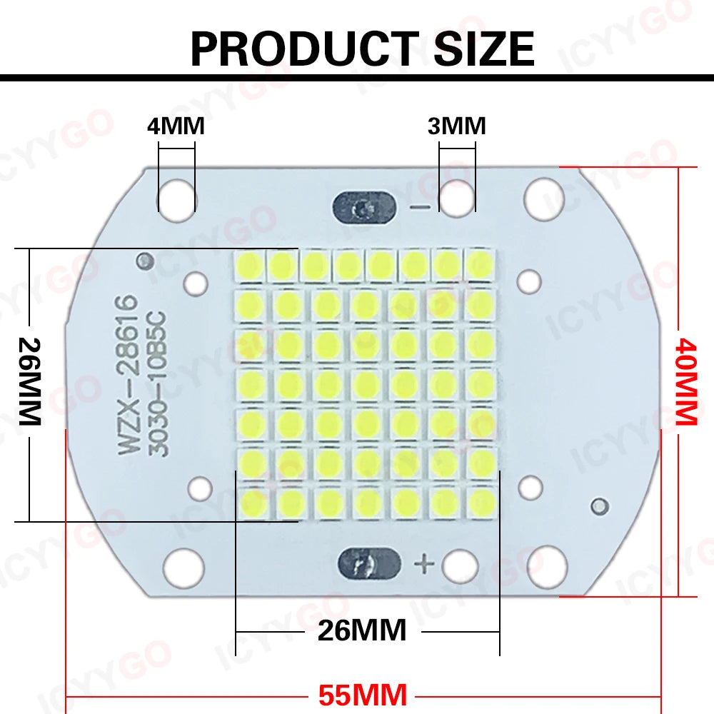 panneau led intégré blanc 50w 50 leds 3000k 6000k moderne 55x40mm