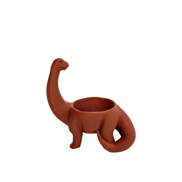pot plantes forme dinosaure brachiosaure brun terracotta surface lisse aspect mat décoratif ludique menthe