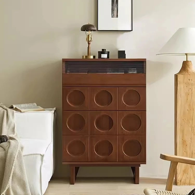 meuble salon vintage tiroirs transparents mid century rangement bois lisse étagères