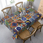 nappe table moderne patchwork géométrique floral bleu vert orange jaune noir réutilisable polyester rectangle
