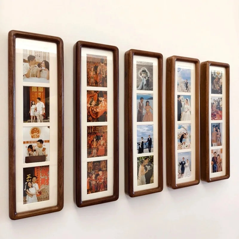 cadre photo bois contemporain minimaliste trois panneaux decoration murale blanc marron foncé texture naturelle