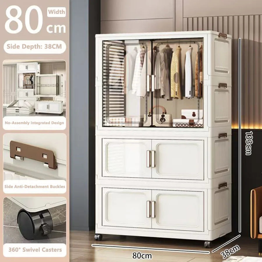 armoire rangement blanc moderne classique verres transparents tiroirs étagères vêtements toilette roulettes