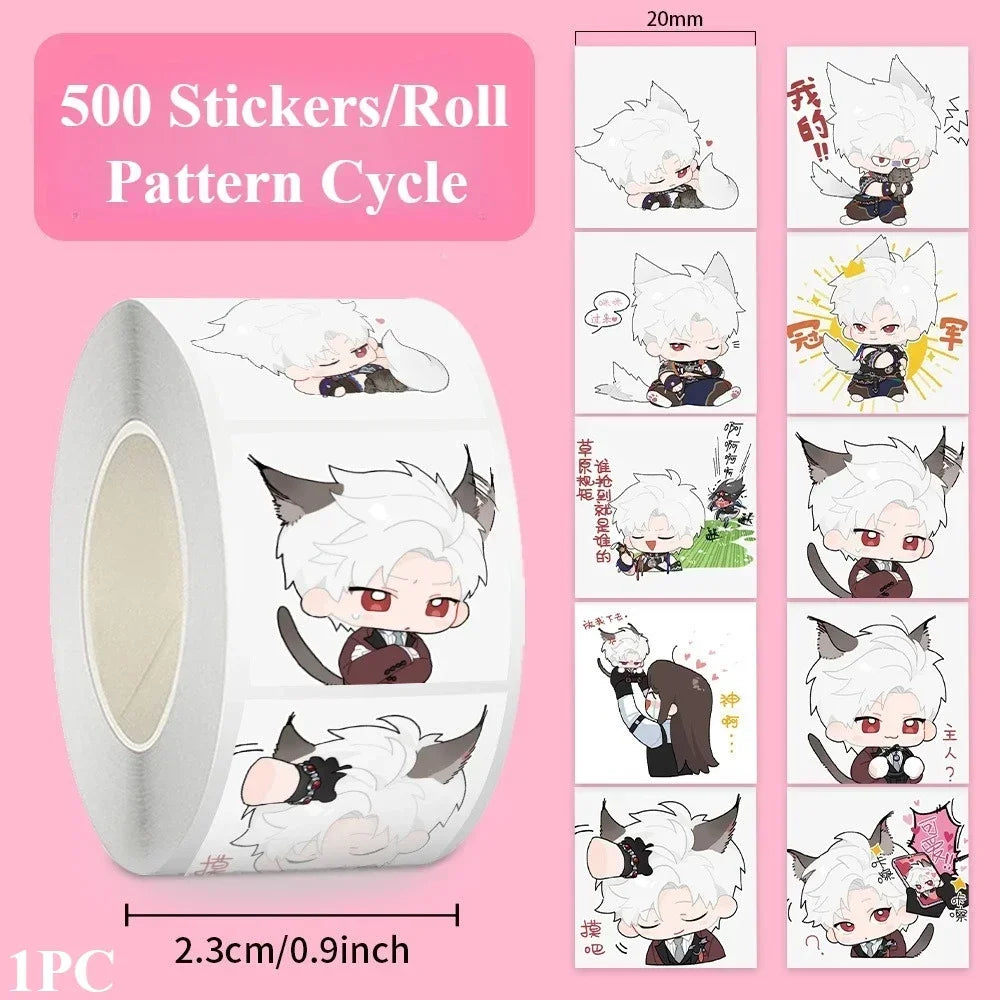 sticker autocollant cartoon personnages mignons motifs colorés 500 pièces rouleau scrapbooking journal intime carnet