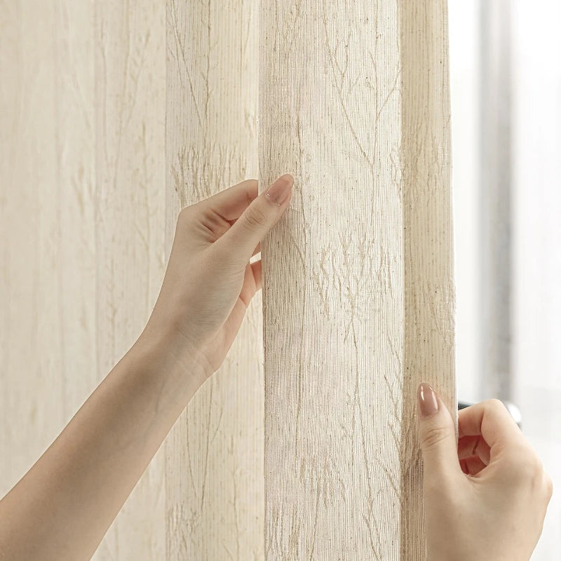 rideau beige clair opaques retro tissage lin texture ondulée chambre coucherhôtelcafébureau