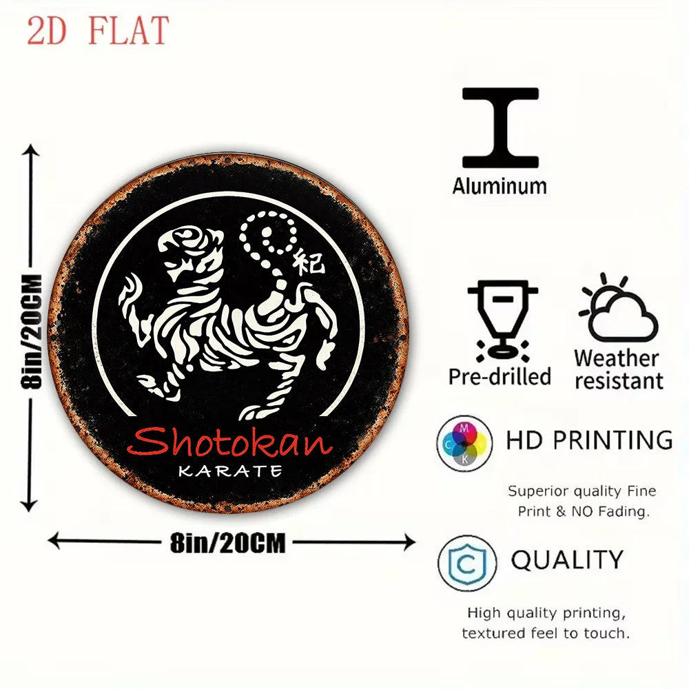plaque métallique tigre stylisé shotokan karate noir blanche 20cm carré decoration murale sport dojo