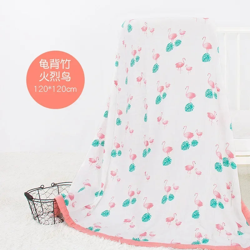 couverture bébé deux couches coton bambou motif floral moderne opacité verte blanc roseclair