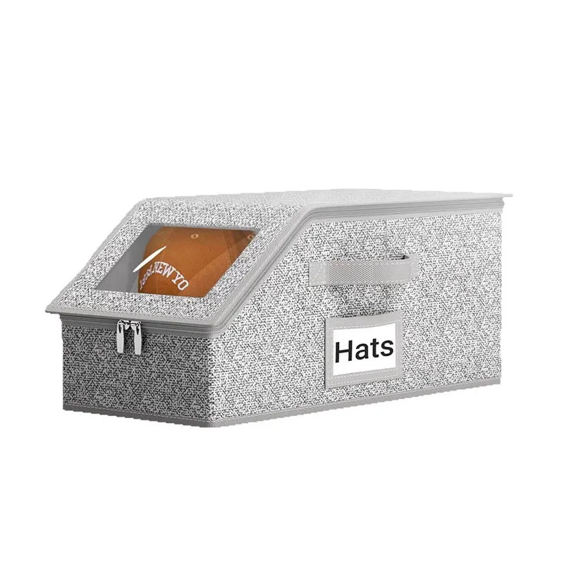 boîte rangement chapeaux gris bleu moderne granulée poignées réutilisable pratique anti poussière
