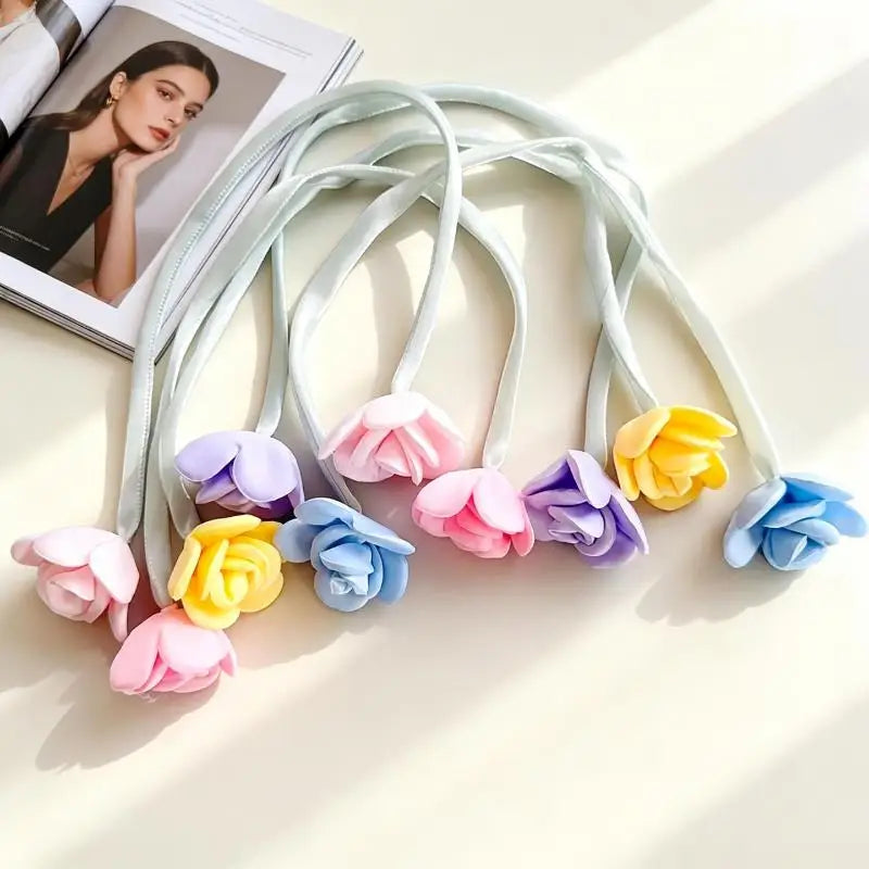 ruban fleurs roses décoration unisexe couleurs variées opalescentes floral decoration métal