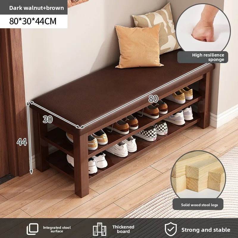 tabouret rangement chaussures bois naturel moderne minimaliste coussin rembourré étagère entrée multifonction adultes seniors