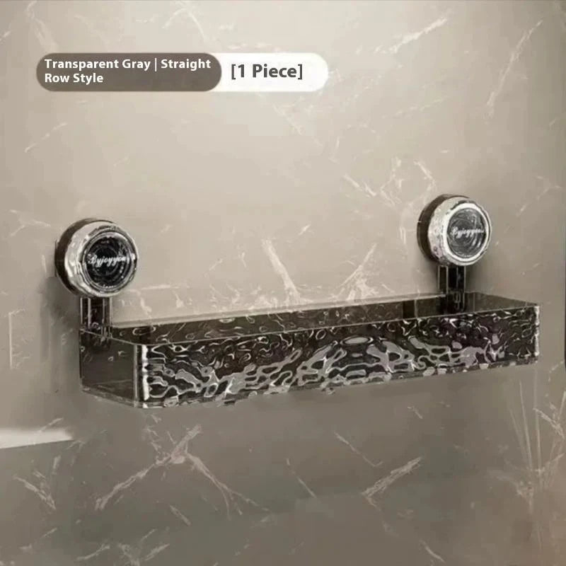 étagère rangement transparente moderne salle bain ventouse ondulée flacons parfum