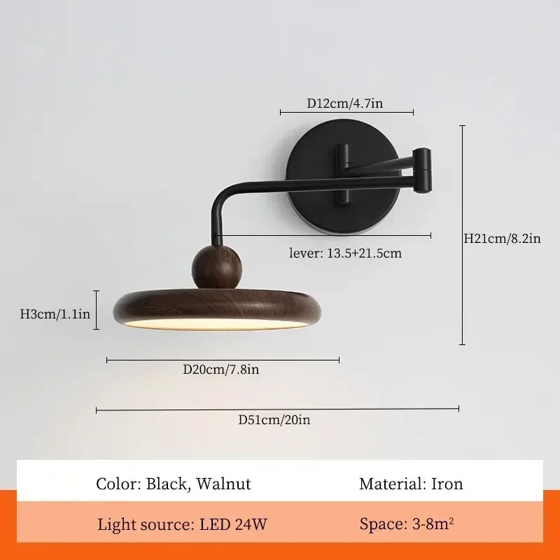 lampe murale bras articulé abatjour rond noir bois clair chrome vert moderne minimaliste