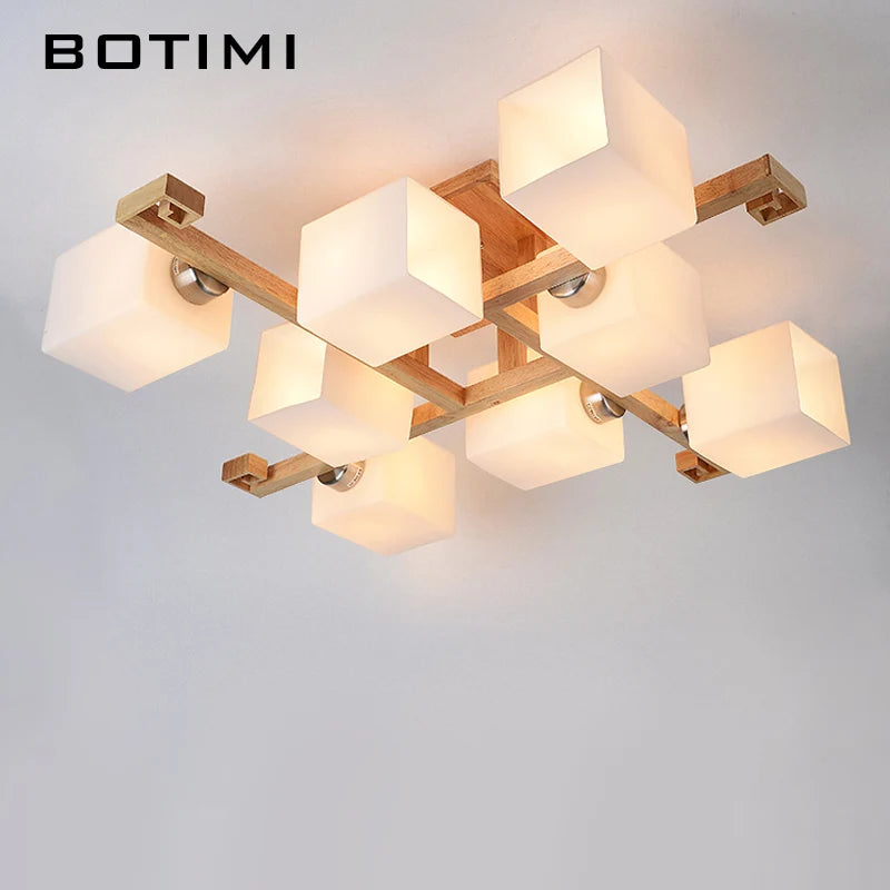lampe moderne bois verre cubes géométriques blanc doré 10 15 mètres carrés