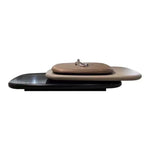 table basse moderne minimaliste bois métal noir beige clair fleurs sèches salon maison