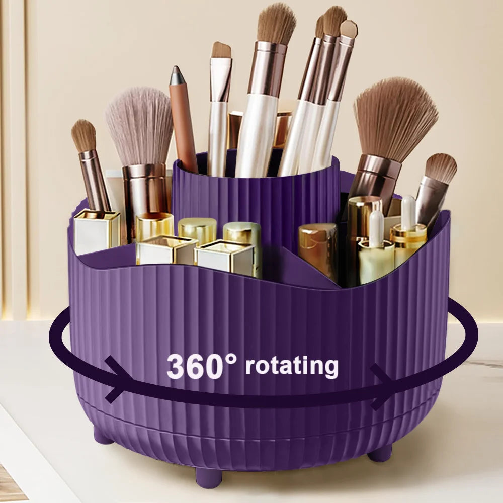 boîte rangement rotative blanc rayures verticales moderne pieds non slip compartiments pinceaux maquillage produits