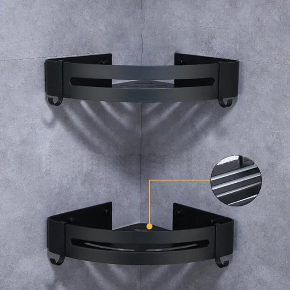étagère angle moderne noire blanche or adhésive réutilisable salle bain douche trois niveaux fixations