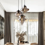 suspension lumineuse moderne verre transparent conique ampoules led blanc doré chambre salon