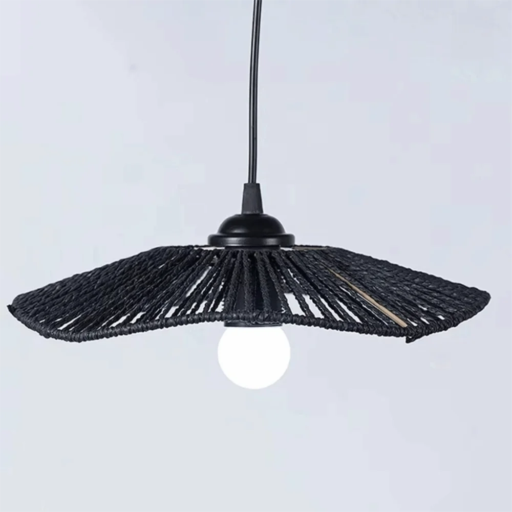 suspension lumineuse tissée noir beige moderne artisanal fan shaped opaquer