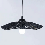 suspension lumineuse tissée noir beige moderne artisanal fan shaped opaquer