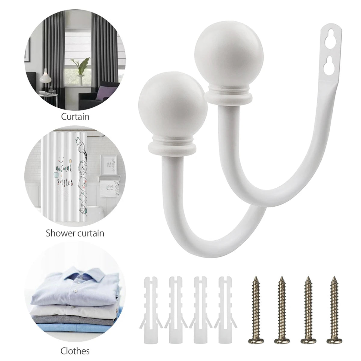 boucles rideau noir blanc modernes vis supports murales durable rondes lisses