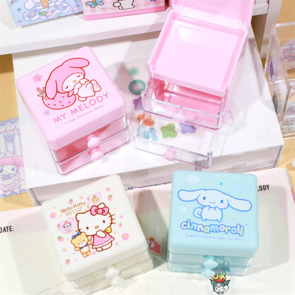 boîtes bijoux dessins animés hello kitty my melody cinnamoroll kawaii poignées blanches rose blanc