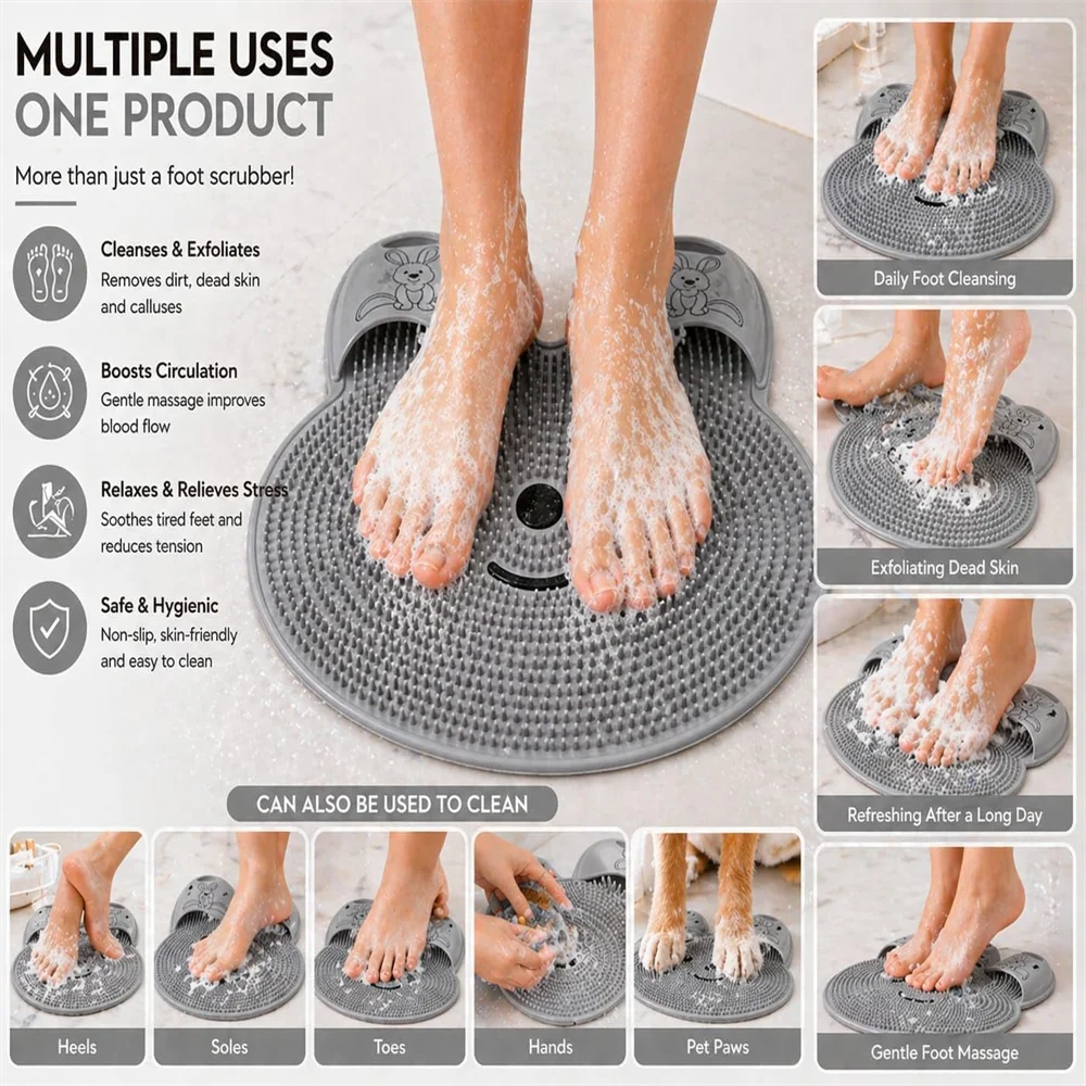 tapis bain antidérapant texturé motif sourire lapin ventouses adhésion bain douche exfoliation massage pieds