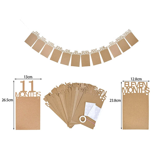 calendrier photo bébé kraft rustique minimaliste adhésif beige blanc textes imprimées