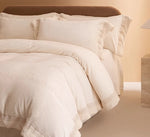 ensemble literie flanelle beige motif brodé simple housses couette taies d'oreiller drap plat classique