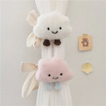 rideaux enfant dessin animé brodé visage souriant opacité peluche mignon agrafe ruban beige salopes