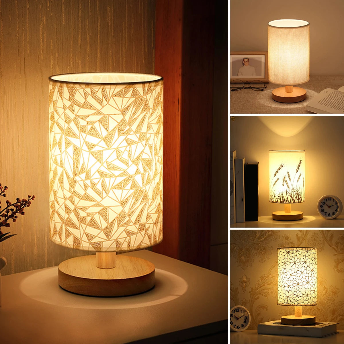 Lampe de chevet tactile LED allumée en lumière blanche chaude
