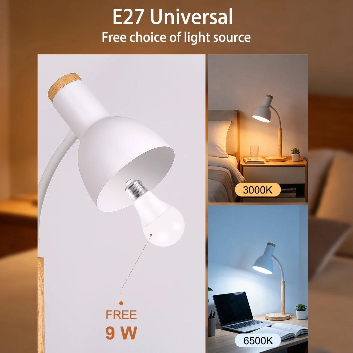 lampe moderne 9W blanc bois rose ampoule visible certification ROHS LED E27 contemporaine
