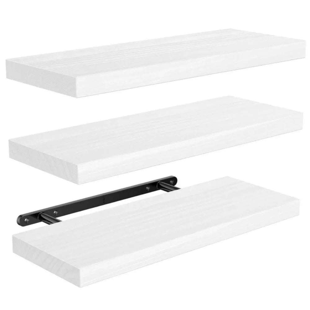 étagères flottantes bois naturel moderne clips métalliques blanc brun noir rustic