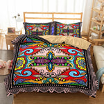 Housse de couette bohème 3 pièces en polyester sur un lit double