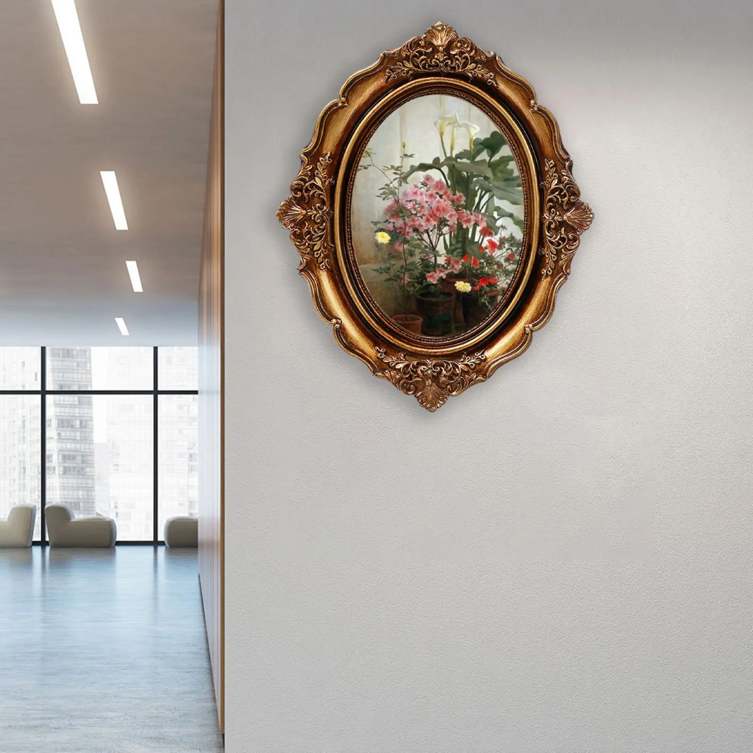 Cadre photo résine doré mural dans salon