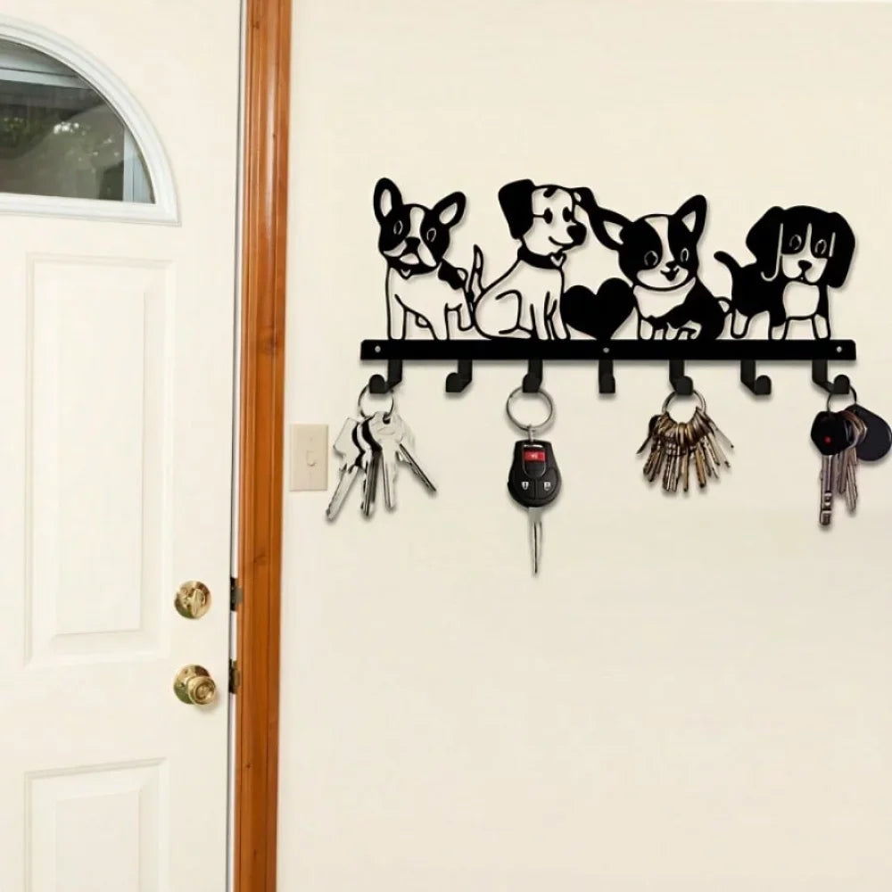 porte clés mural chiens stylisés noir moderne fixations clés supplémentaires