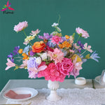 décoration intérieure bouquet artificiel rose jaune bleu violet blanc floral vase champêtre
