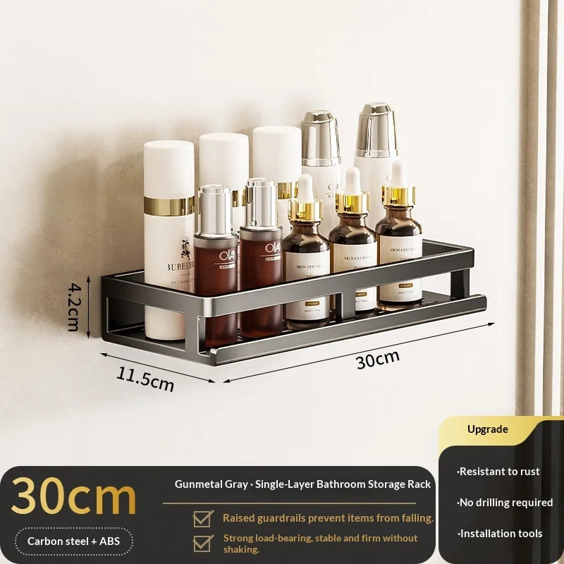 étagère murale aluminium perforée noire adhésive salle bain moderne organisateur suspendu toiletterie support