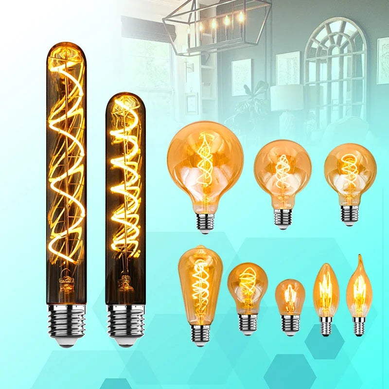 ampoule led filament spiralée vintage or e14 4w 220v g125 g95 t225 a60