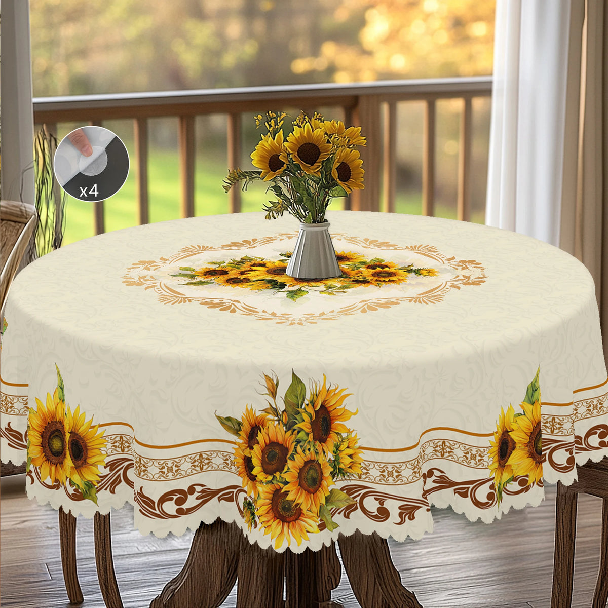 nappe fleur tournesol beige jaune serviettes inclusion extérieur mariage fête rustic classique imperméable