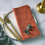 serviettes cuisine rustiques coton noir orange beige blanc rose pâle franges rustic naturel
