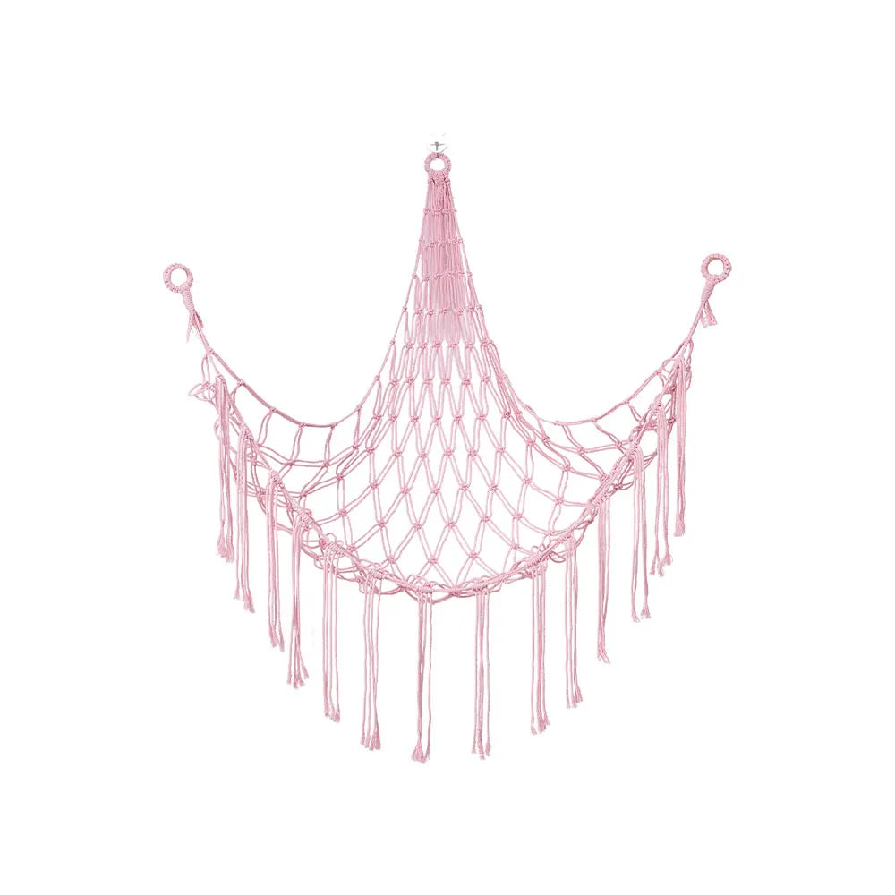 hamac suspendu filet franges boho moderne peluches rose blanc gris bleu violet respectueux environnement
