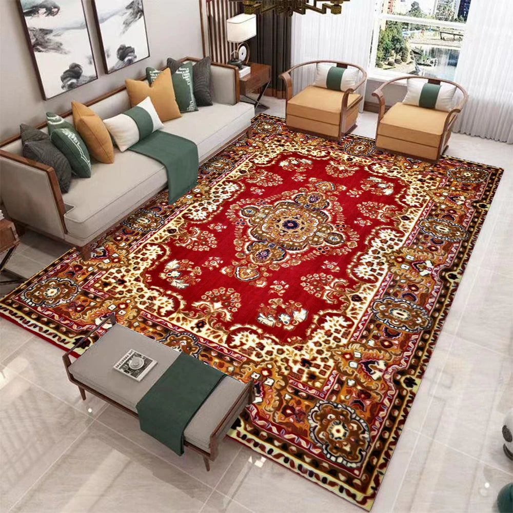 tapis salon chambre rouge vert motif floral géométrique classique moderne doux antidérapant grande taille